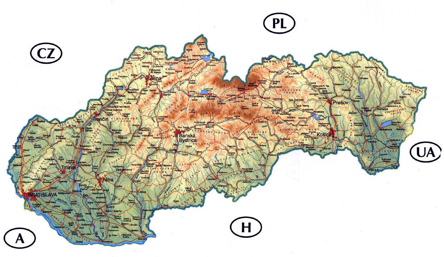 mapa slovenska ke stažení Mapa Slovenska   Podrobná mapa Slovenska (Východní Evropa   Evropa) mapa slovenska ke stažení