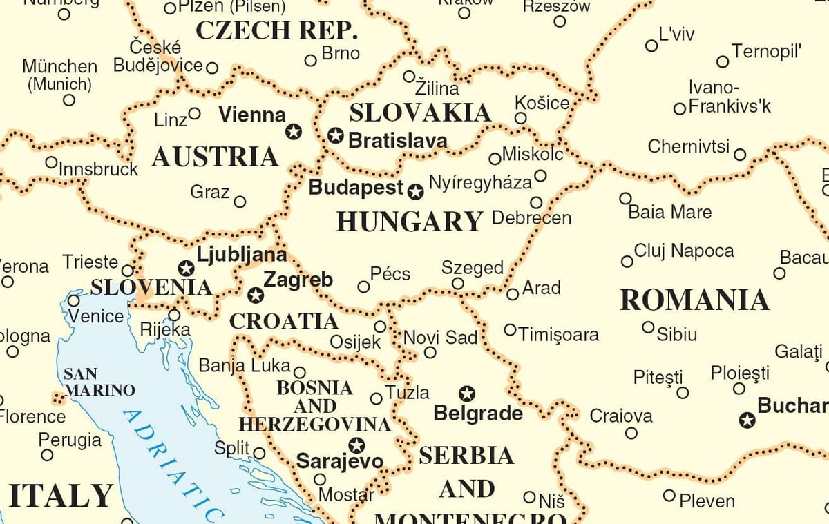 mapa Slovenska okolních zemí