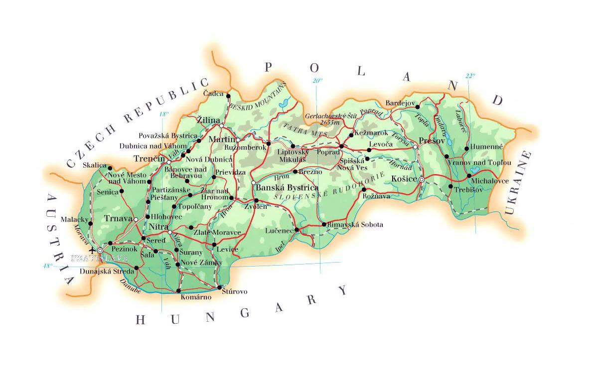 mapa lyžařských středisek na Slovensku