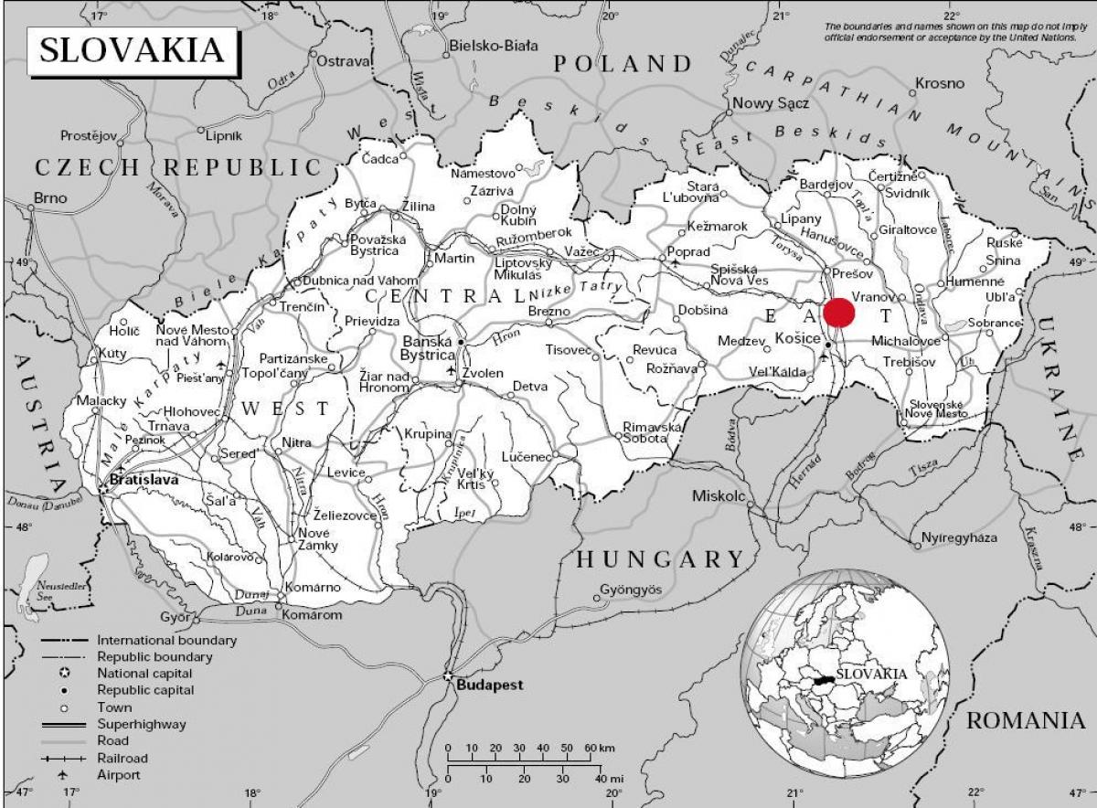 mapa východní Slovensko