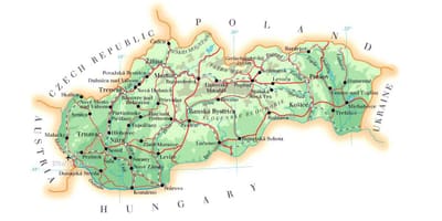 Mapa lyžařských středisek na Slovensku